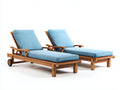 Lettino da sole - Legno-Tessuto - 200x70x90 cm - Azzurro-Legno naturale - Stile classico con ruote