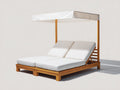 Lettino da sole - Legno-Tessuto - 200x160x200 cm - Bianco-Legno naturale - Stile moderno con baldacchino