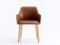 Sedia da pranzo-Pelle-legno-59x57x79 cm-Marrone-legno naturale-Stile vintage con braccioli