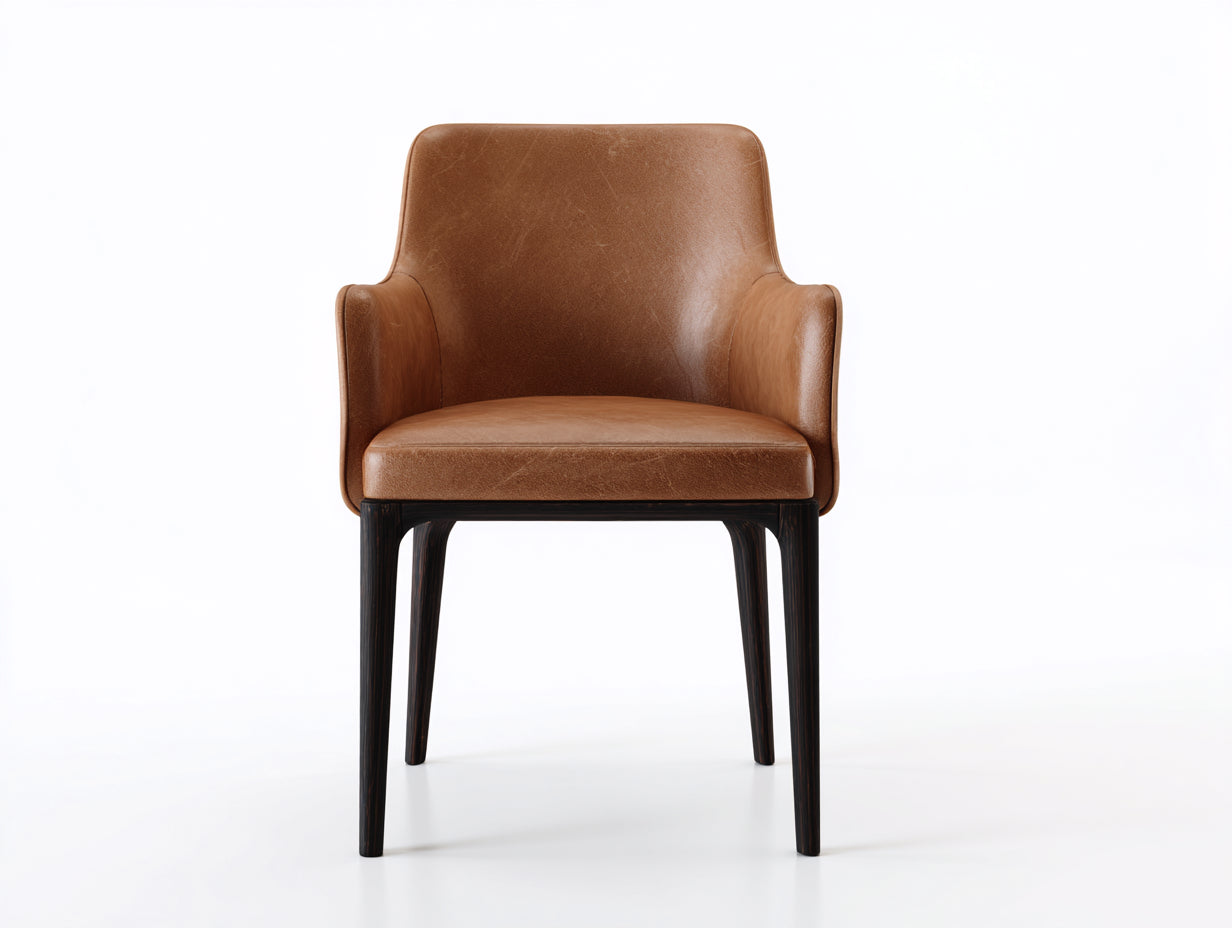 Sedia da pranzo-Pelle-legno-58x56x78 cm-Cognac-legno scuro-Stile moderno imbottito