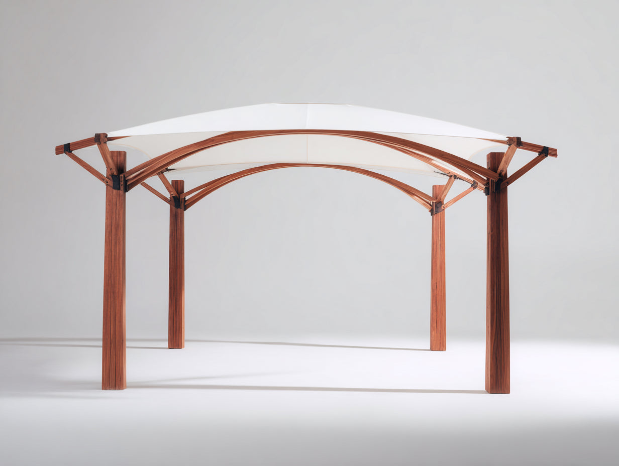 Pergola da giardino - legno-tessuto - 500x320x300 cm - marrone rossiccio-bianco - copertura curva