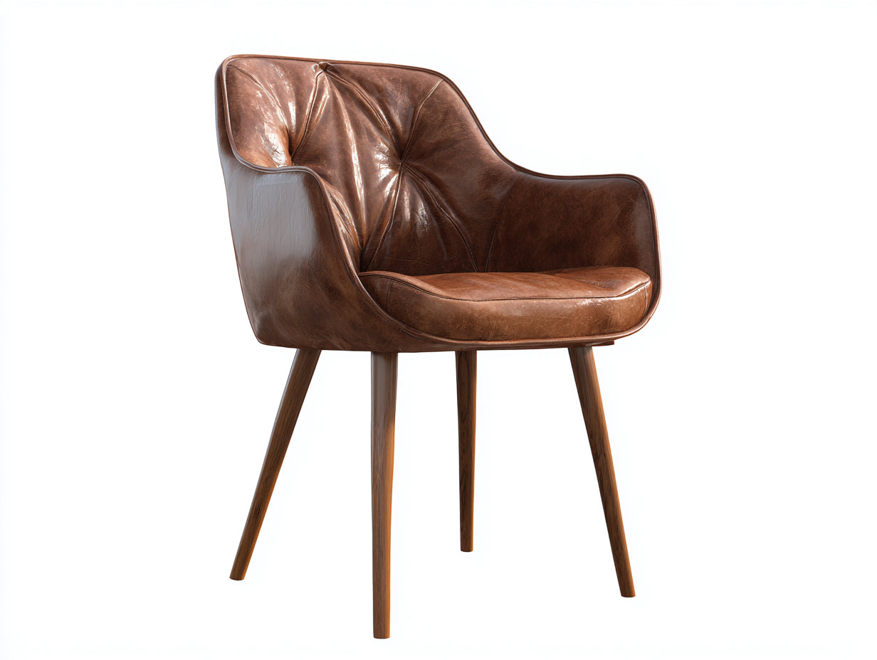 Sedia da pranzo-Pelle-legno-62x60x81 cm-Marrone-legno scuro-Stile capitonné vintage