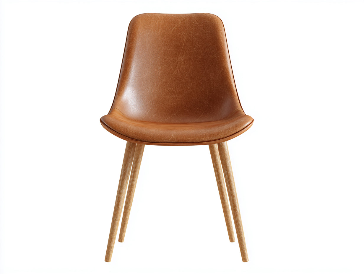 Sedia da pranzo-Pelle-legno-49x54x82 cm-Cognac-legno naturale-Stile moderno