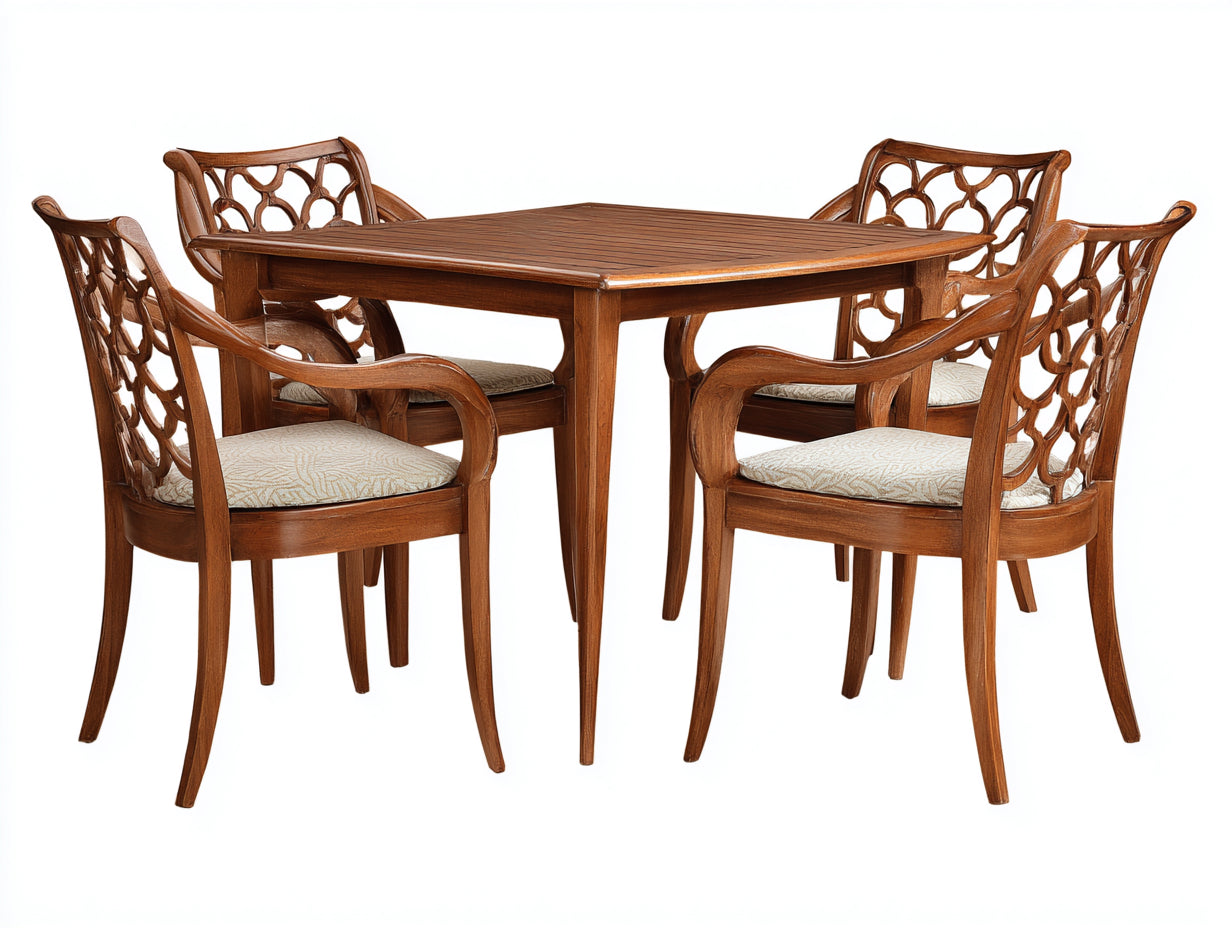 Set da pranzo da esterno - Legno-tessuto - 90x90x75 cm - Marrone chiaro-Beige - Stile decorativo