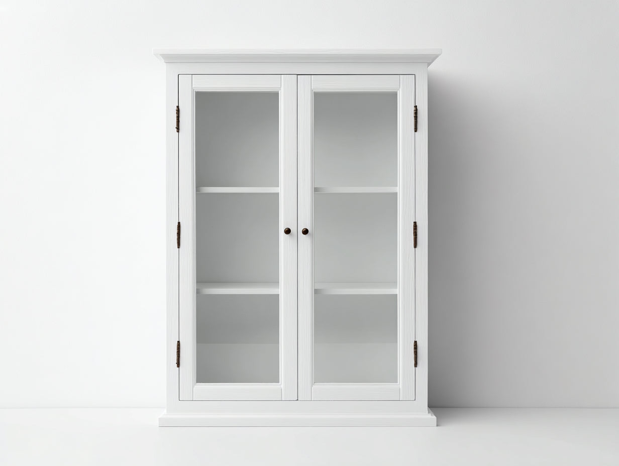 Vetrina - Legno-Vetro-Metallo - 92x40x160 cm - Bianco-Trasparente-Bronzo - Provenzale