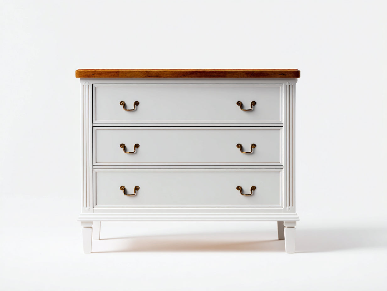 Cassettiera - Legno massello-Metallo - 96x44x88 cm - Bianco-Noce - Classico elegante