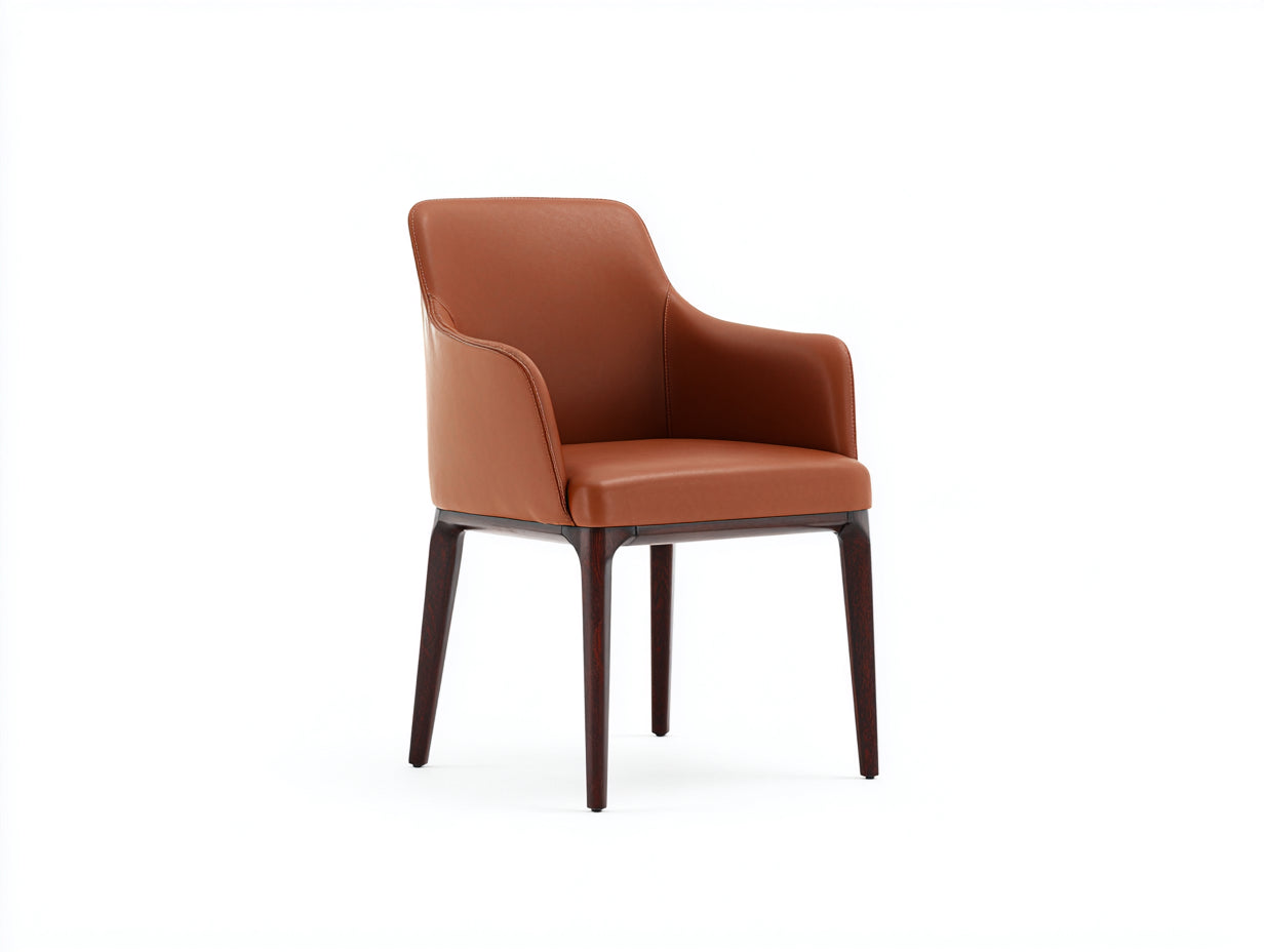 Sedia da pranzo-Pelle-legno-59x57x80 cm-Cognac-legno scuro-Stile moderno con braccioli