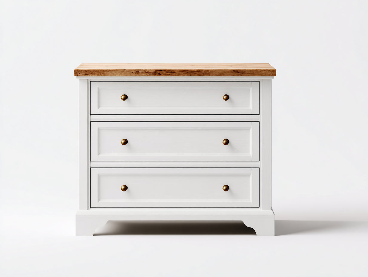Cassettiera - Legno massello-Metallo - 98x43x90 cm - Bianco-Rovere chiaro - Scandinavo classico