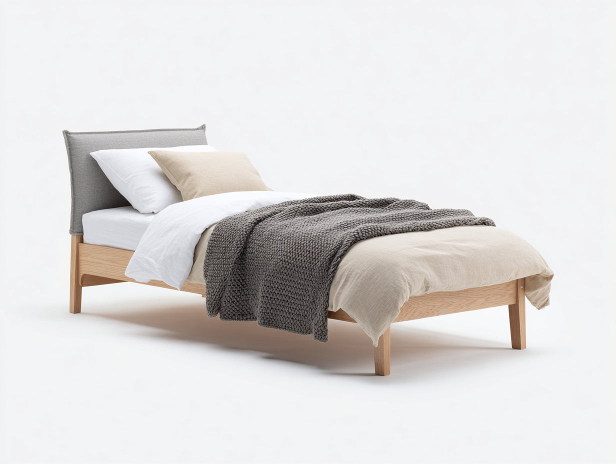 Letto singolo - legno - tessuto - 204 x 94 x 91 cm - grigio-legno - moderno