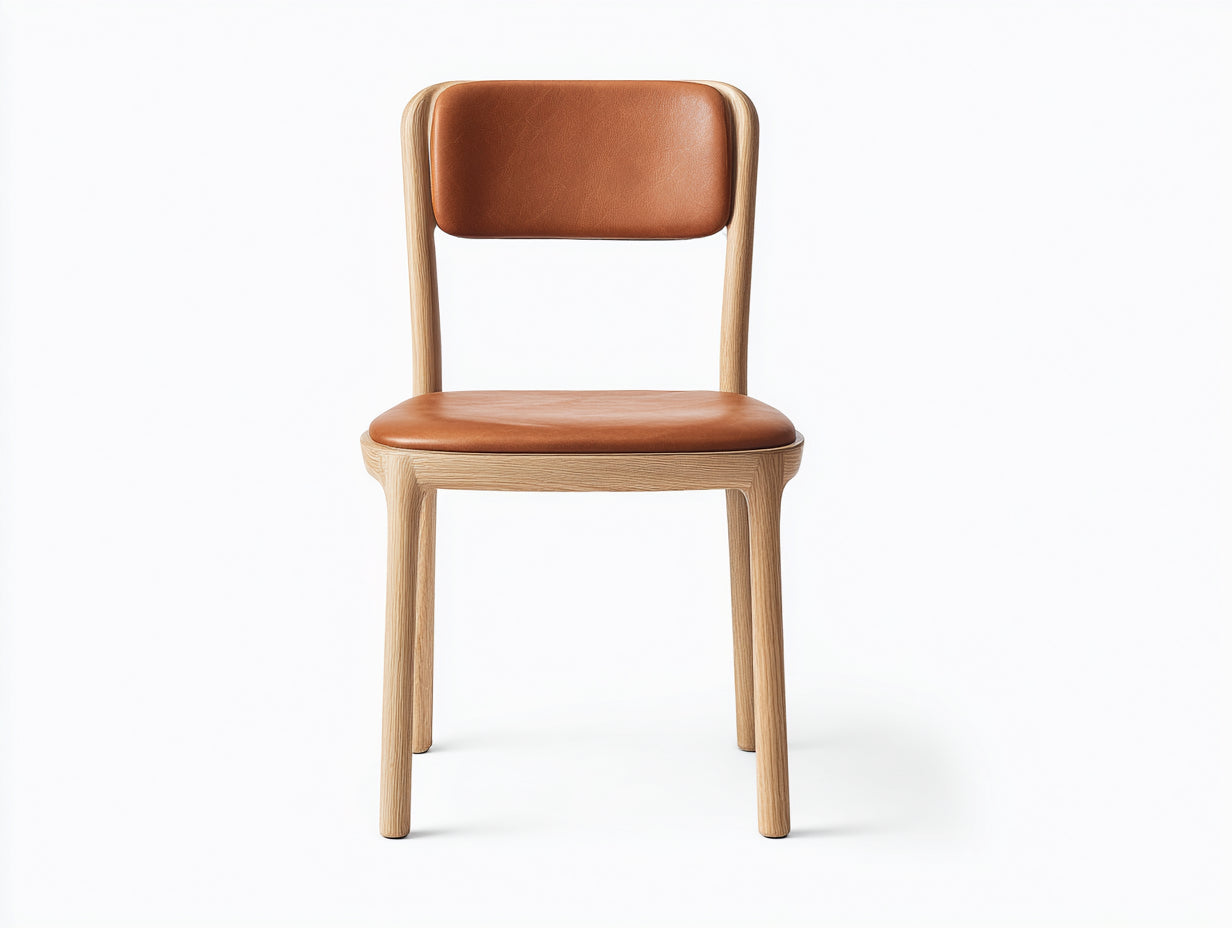 Sedia da pranzo-Pelle-legno-49x53x83 cm-Cognac-legno naturale-Stile scandinavo