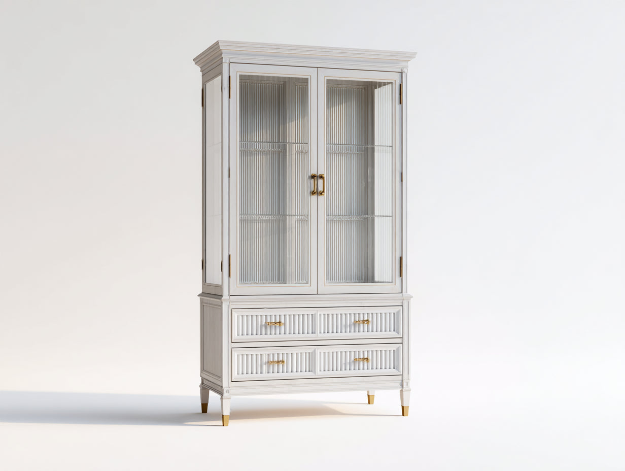 Vetrina - legno-vetro - 124x46x186 cm - bianco caldo - classico contemporaneo