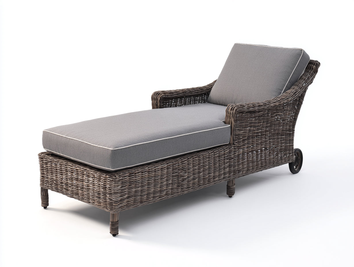 Lettino da sole - rattan PE-metallo-tessuto - 200x75x83 cm - grigio-talpa - stile contemporaneo