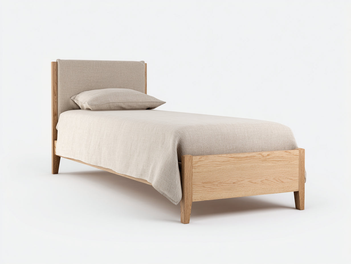 Letto singolo - legno - tessuto - 202 x 93 x 96 cm - beige-legno - moderno