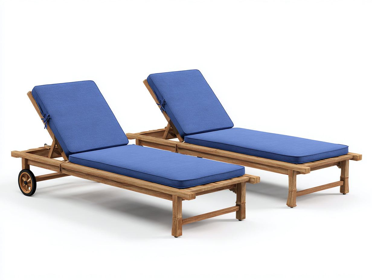 Lettino da sole - legno-tessuto - 208x72x96 cm - blu-naturale - stile contemporaneo