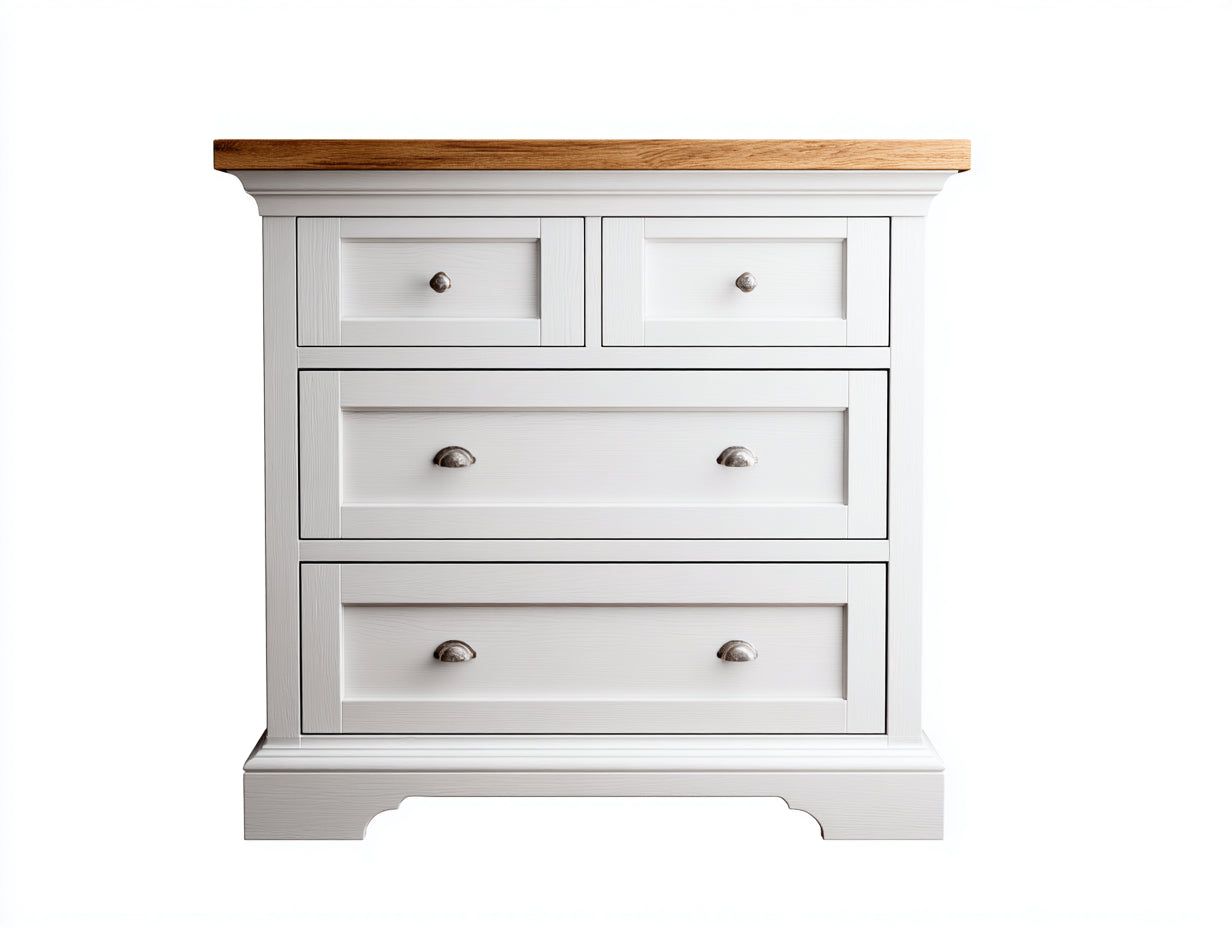 Cassettiera - Legno massello-Metallo - 92x45x102 cm - Bianco-Quercia - Country moderno
