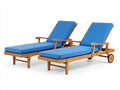 Lettino da sole - Legno-Tessuto - 198x68x92 cm - Blu-Legno naturale - Stile resort con braccioli