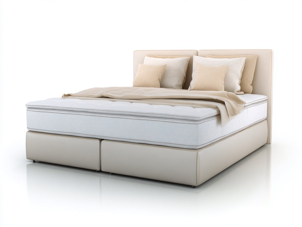Letto matrimoniale-Ecopelle-212x184x110 cm-Crema-Stile moderno box spring