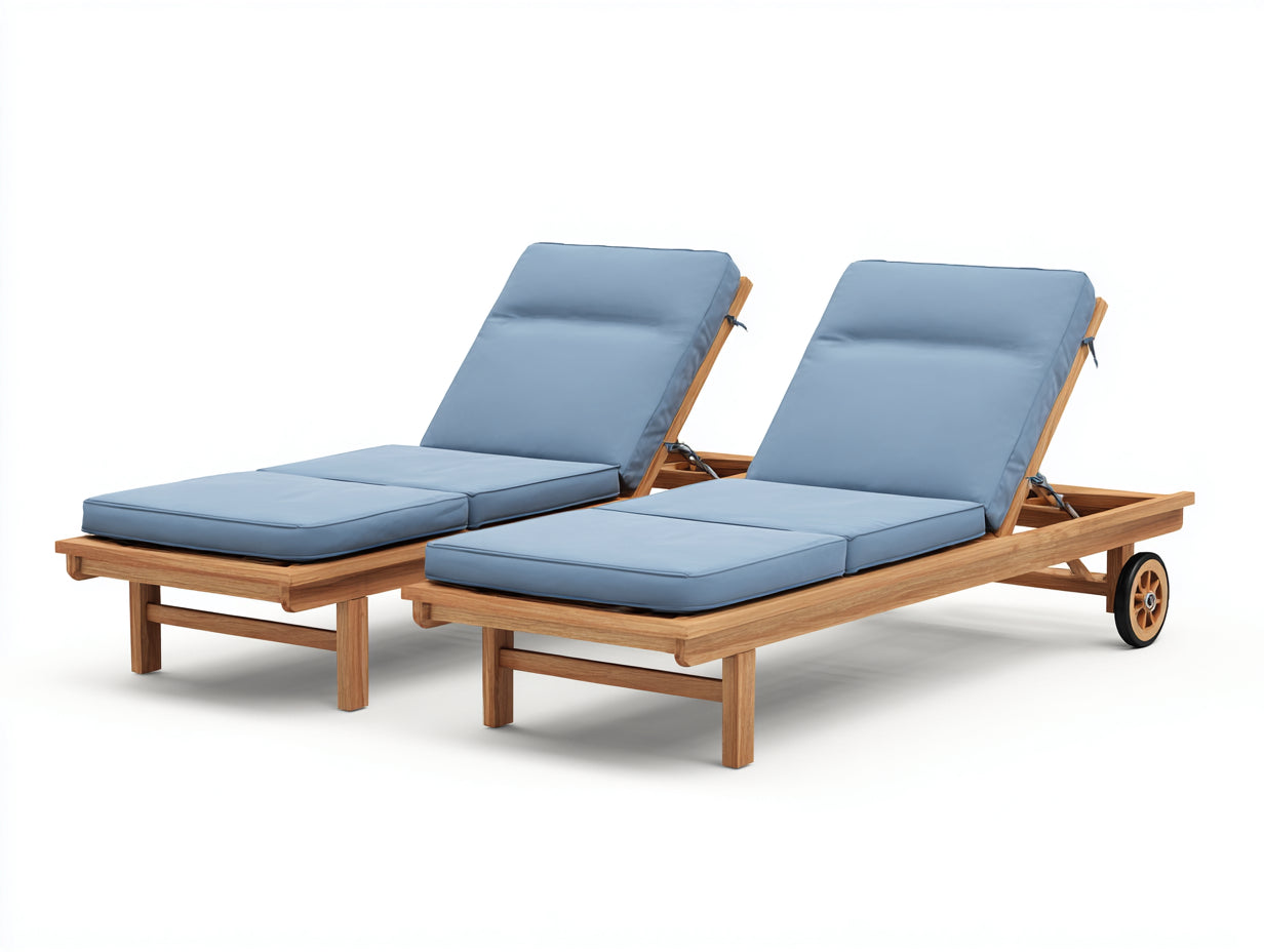 Lettino da sole - legno-tessuto - 204x74x91 cm - azzurro-naturale - stile minimalista