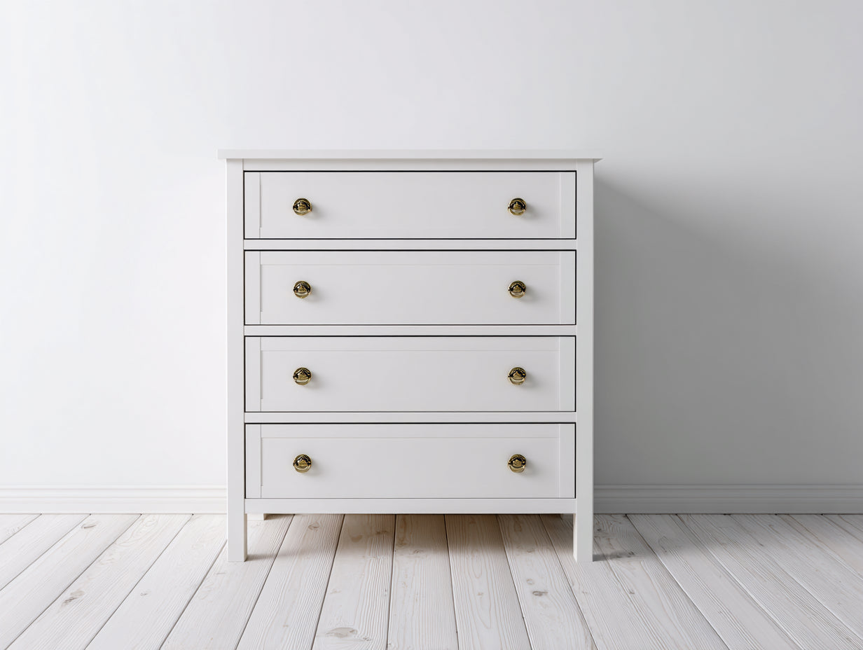 Cassettiera - MDF-Metallo - 86x43x97 cm - Bianco-Oro - Moderno elegante