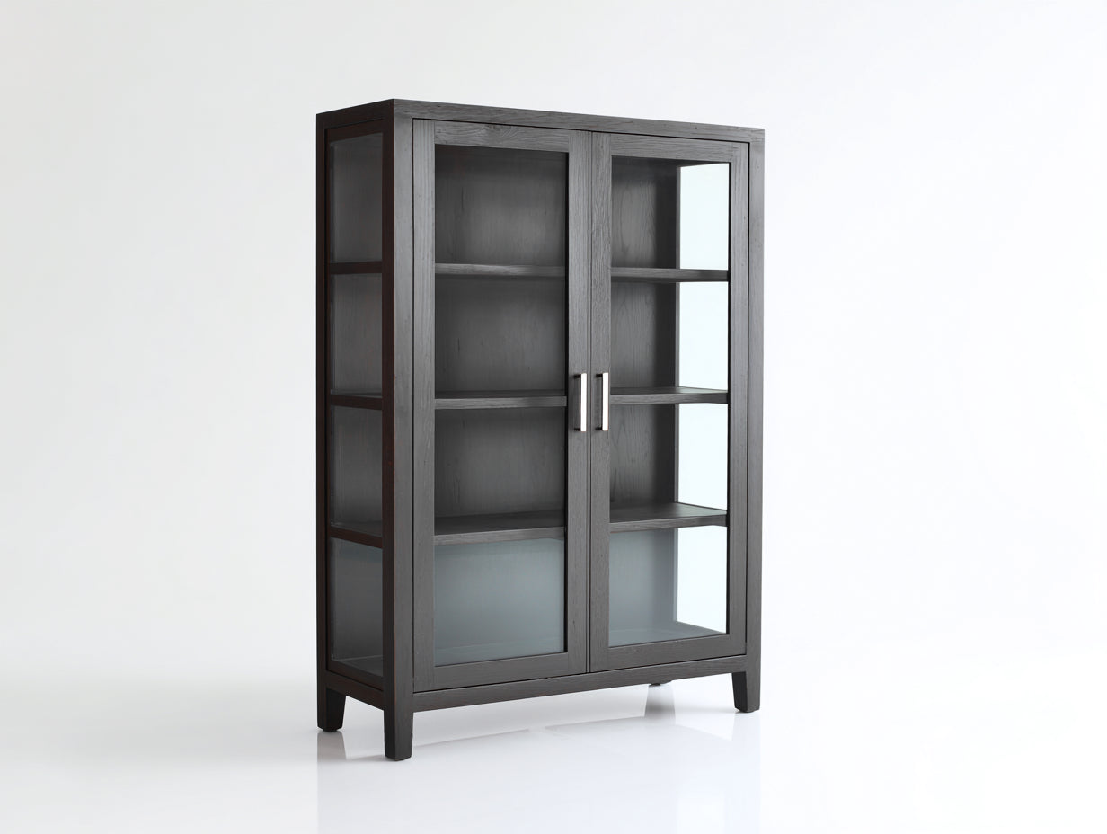 Vetrina - legno-vetro - 108x38x142 cm - grigio scuro - moderno