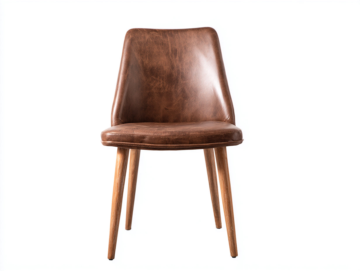 Sedia da pranzo-Pelle-legno-50x56x83 cm-Marrone-legno naturale-Stile vintage