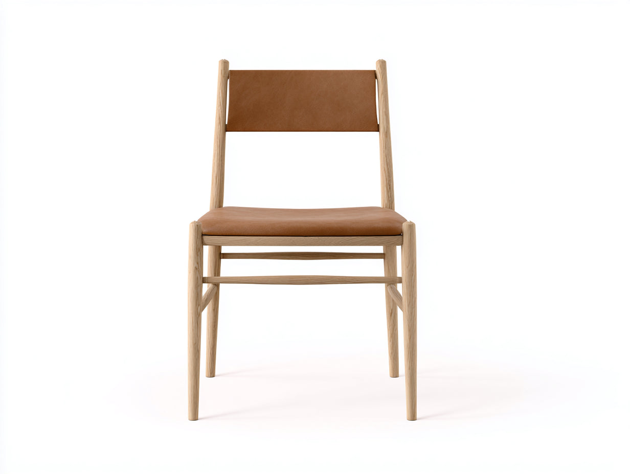 Sedia da pranzo-Pelle-legno-48x52x82 cm-Cognac-legno naturale-Stile minimalista