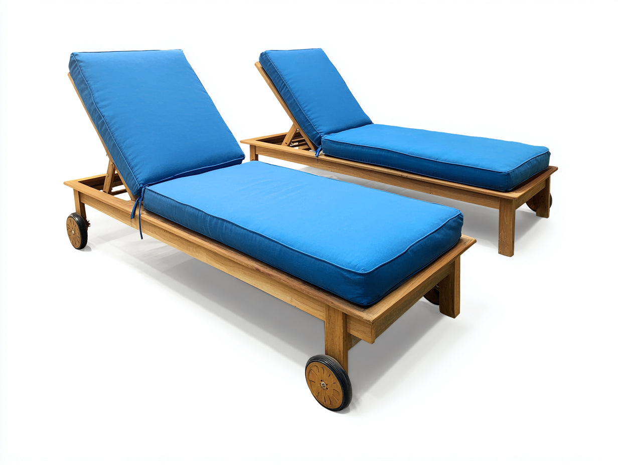 Lettino da sole - legno-tessuto - 206x73x94 cm - blu-naturale - stile moderno