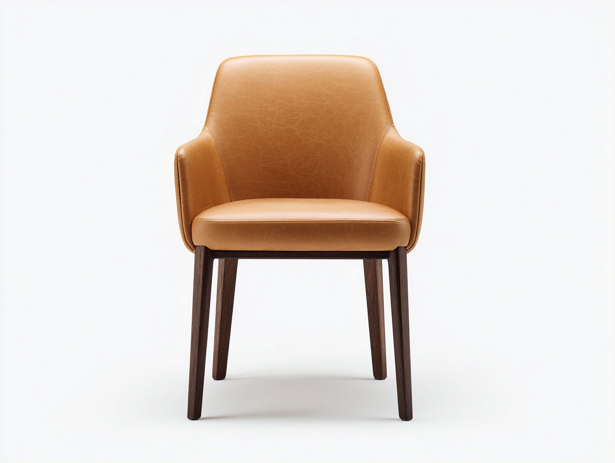 Sedia da pranzo-Pelle-legno-59x58x80 cm-Cognac-legno scuro-Stile moderno con braccioli