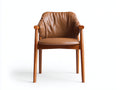 Sedia da pranzo-Pelle-legno-61x56x78 cm-Cognac-legno naturale-Stile vintage con braccioli