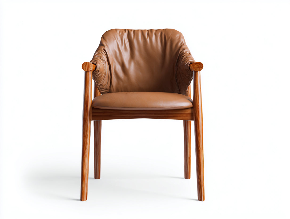 Sedia da pranzo-Pelle-legno-61x56x78 cm-Cognac-legno naturale-Stile vintage con braccioli