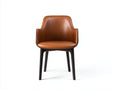 Sedia da pranzo-Pelle-legno-58x56x78 cm-Cognac-legno scuro-Stile moderno imbottito