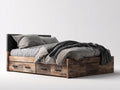 Letto matrimoniale-Legno-metallo-218x192x92 cm-Marrone rustico-nero-Stile industriale contenitore
