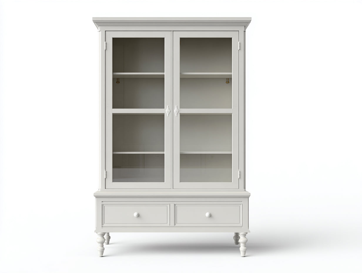 Vetrina - Legno-Vetro-Metallo - 112x43x181 cm - Bianco avorio-Trasparente-Bianco - Shabby chic