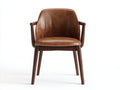 Sedia da pranzo-Pelle-legno-59x57x79 cm-Marrone-legno scuro-Stile contemporaneo con braccioli