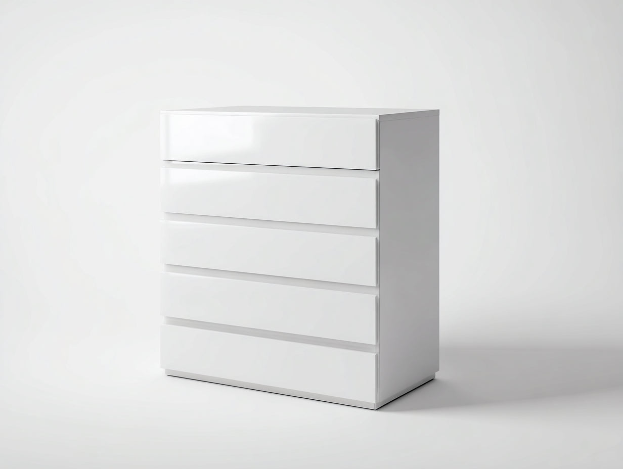 Cassettiera - MDF - 86x45x102 cm - Bianco lucido - Moderno essenziale