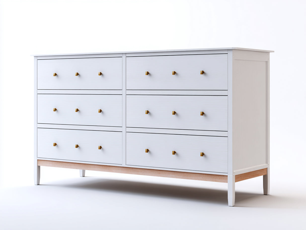 Cassettiera - MDF-Legno massello-Metallo - 148x48x86 cm - Bianco-Legno naturale-Oro - Moderno nordico