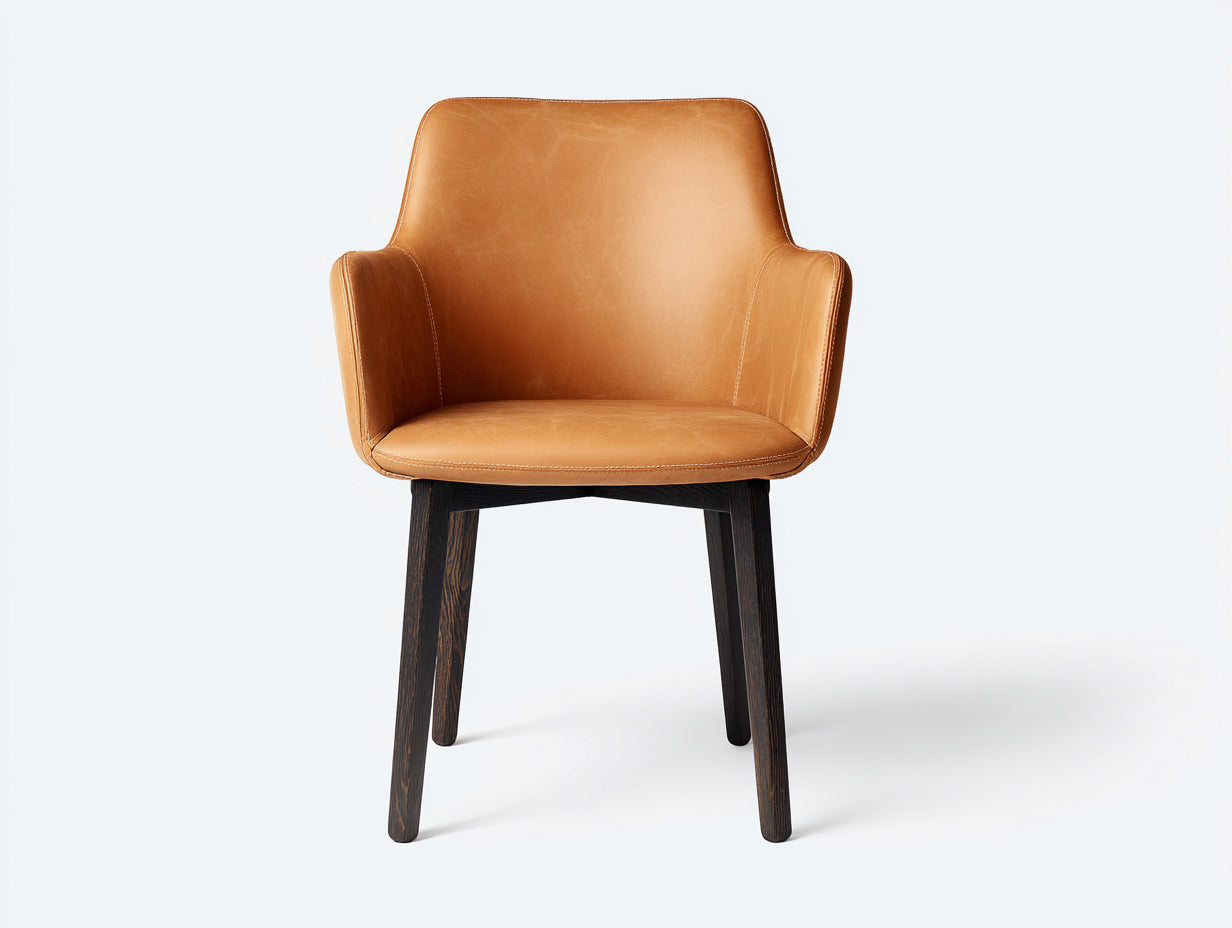 Sedia da pranzo-Pelle-legno-60x57x79 cm-Cognac-legno scuro-Stile contemporaneo con braccioli