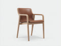 Sedia da pranzo-Pelle-legno-61x55x80 cm-Marrone-legno naturale-Stile scandinavo con braccioli