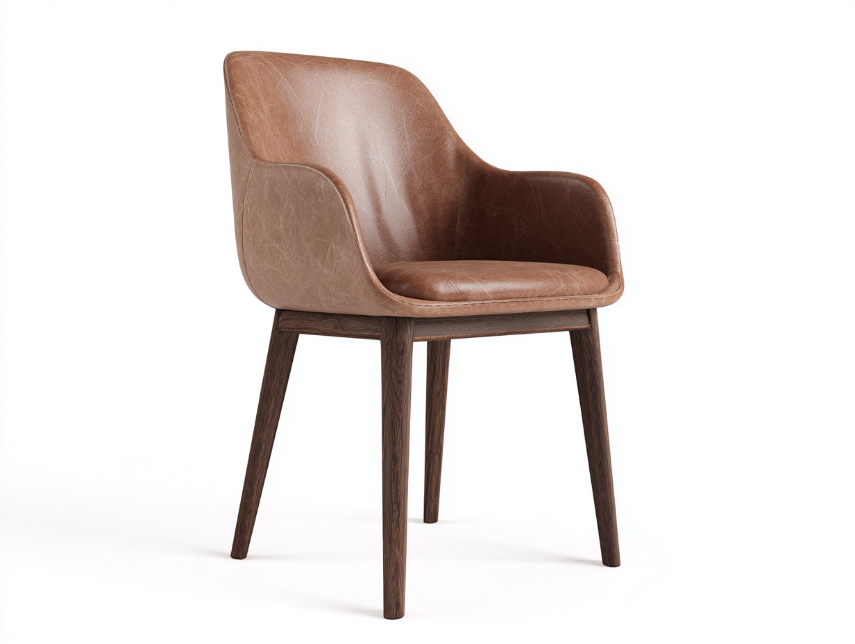 Sedia da pranzo-Pelle-legno-60x58x80 cm-Cognac-legno scuro-Stile moderno con braccioli