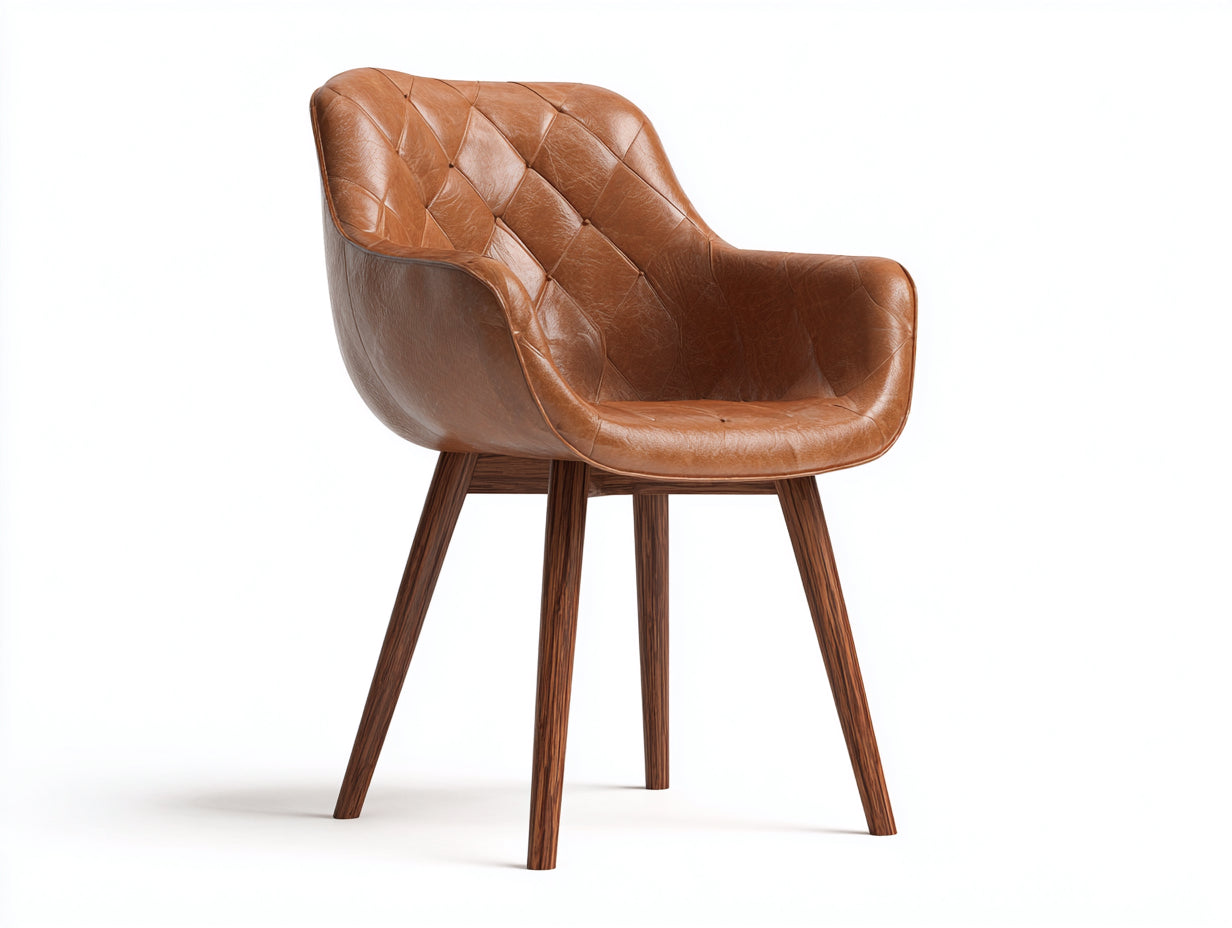 Sedia da pranzo-Pelle-legno-61x59x82 cm-Cognac-legno scuro-Stile capitonné con braccioli