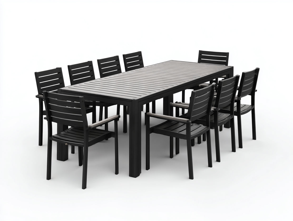 Set da pranzo da esterno - Alluminio-textilene - 320x100x75 cm - Nero - Design minimalista
