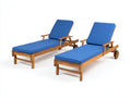 Lettino da sole - Legno-Tessuto - 202x66x88 cm - Blu-Legno naturale - Stile naturale con ruote