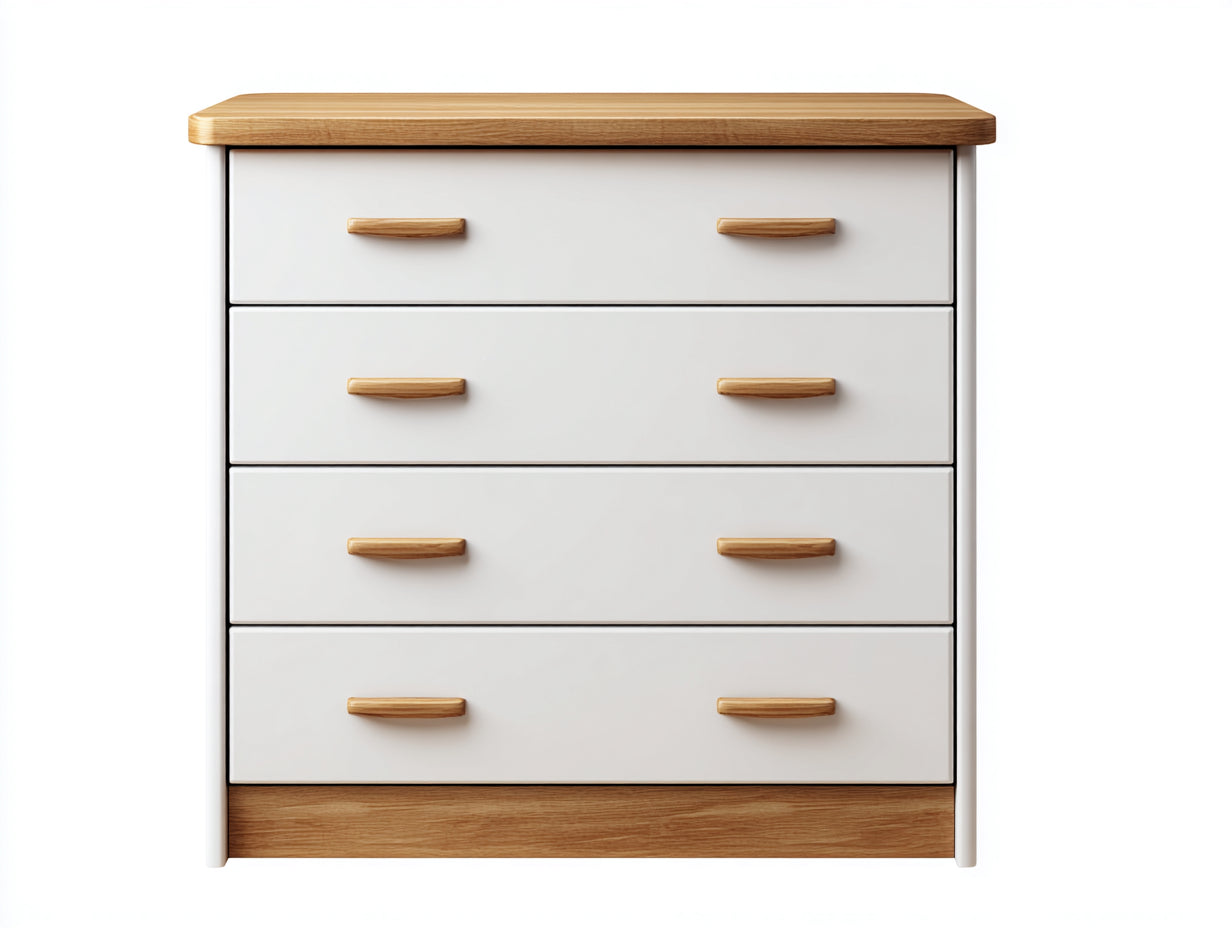 Cassettiera - Legno massello-Legno impiallacciato - 98x44x93 cm - Bianco-Rovere naturale - Minimalista nordico