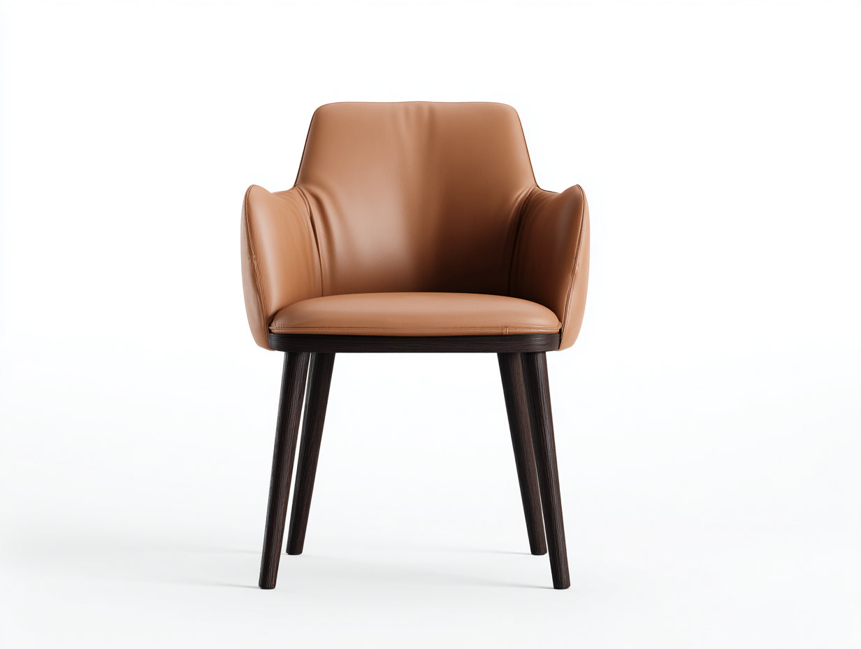 Sedia da pranzo-Pelle-legno-59x57x80 cm-Cognac-legno scuro-Stile moderno con braccioli