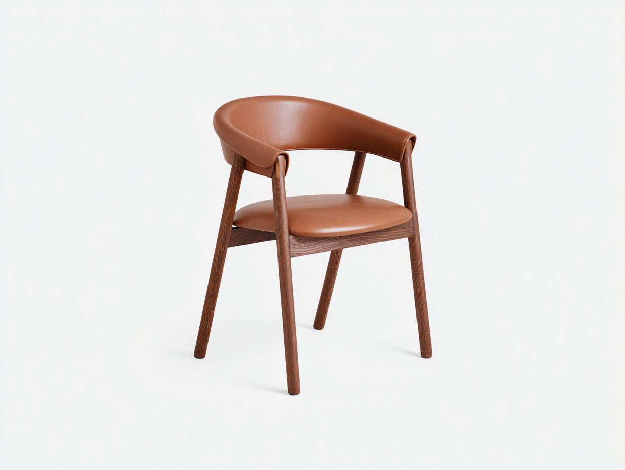 Sedia da pranzo-Pelle-legno-59x56x78 cm-Cognac-legno scuro-Stile moderno con braccioli