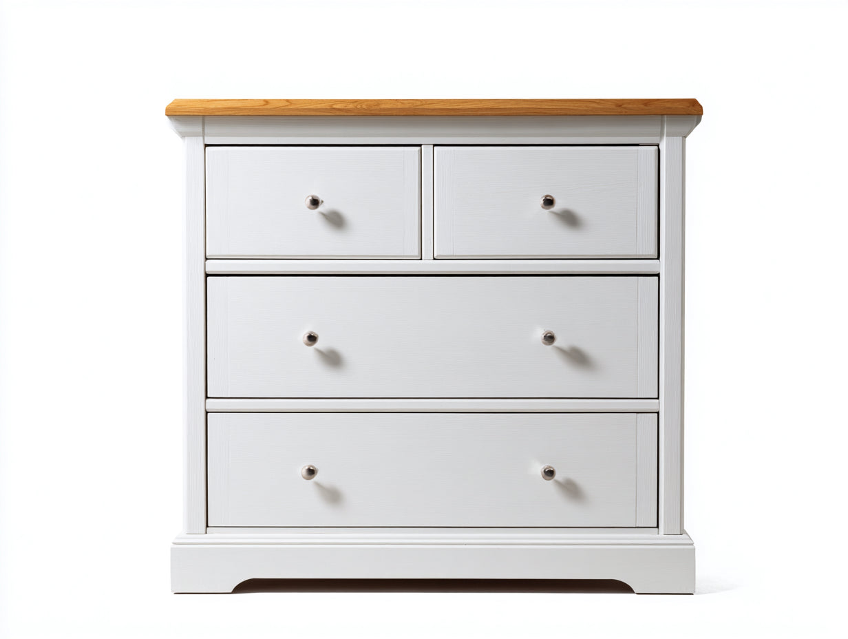 Cassettiera - Legno massello-Metallo - 108x45x94 cm - Bianco-Rovere miele - Rustico contemporaneo