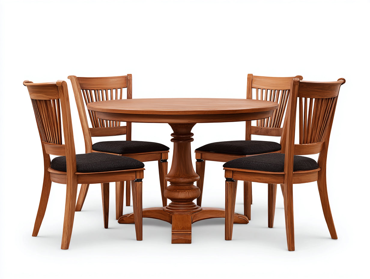 Set da pranzo da esterno - Legno-tessuto - 130x130x76 cm - Marrone scuro-Nero - Stile elegante