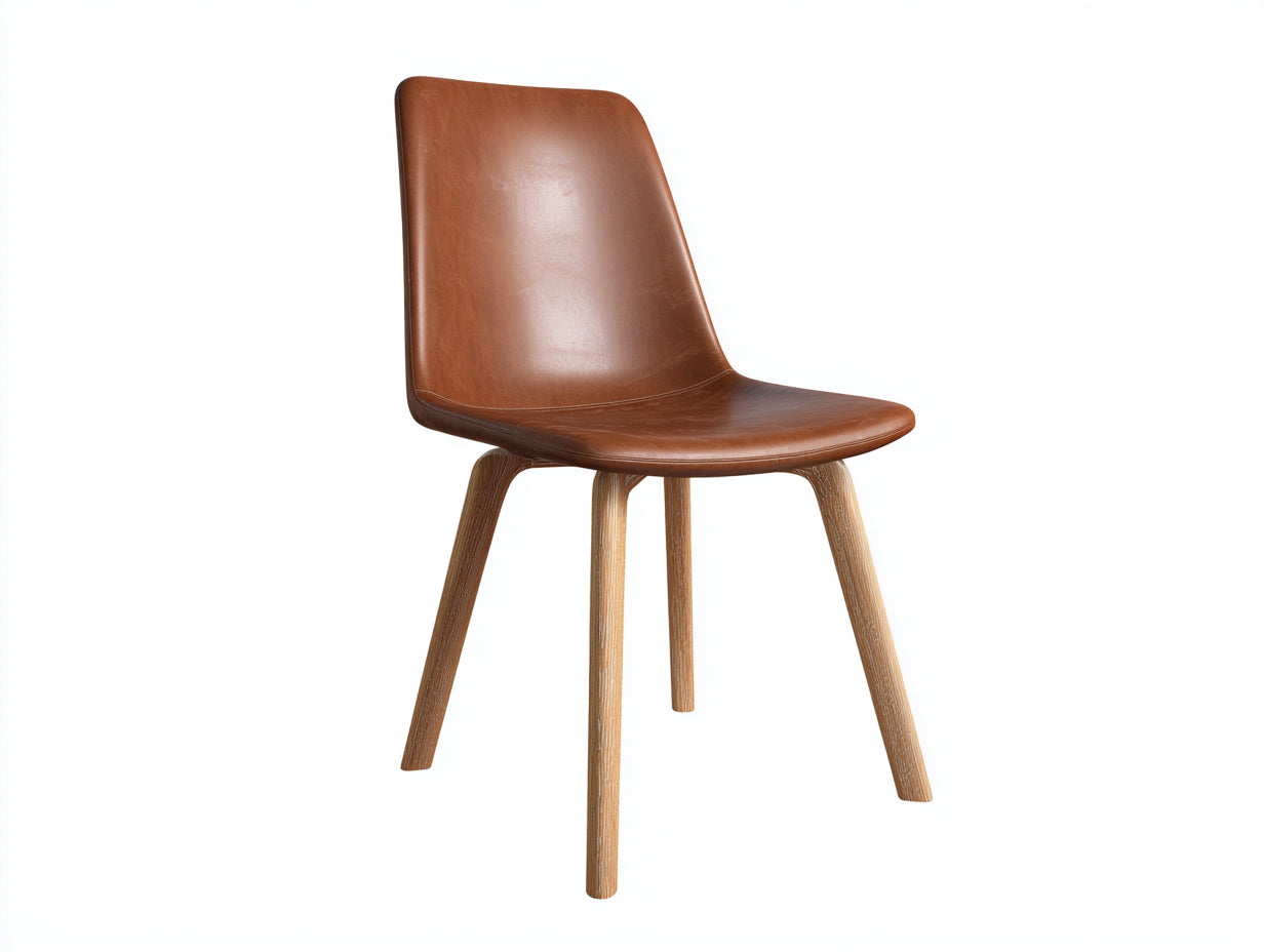 Sedia da pranzo-Pelle-legno-52x57x84 cm-Cognac-legno naturale-Stile contemporaneo