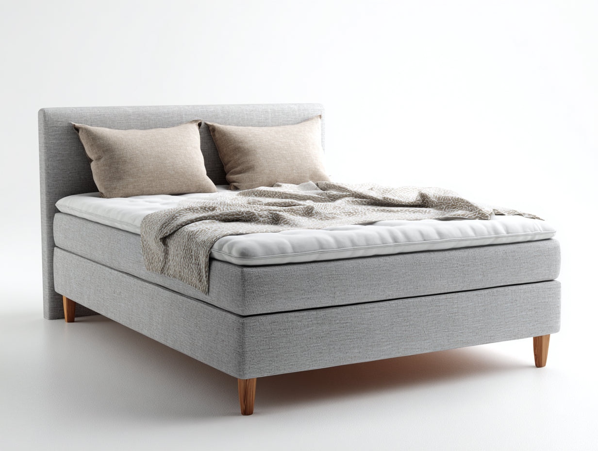 Letto matrimoniale-Tessuto-legno-211x182x108 cm-Grigio-legno naturale-Stile moderno