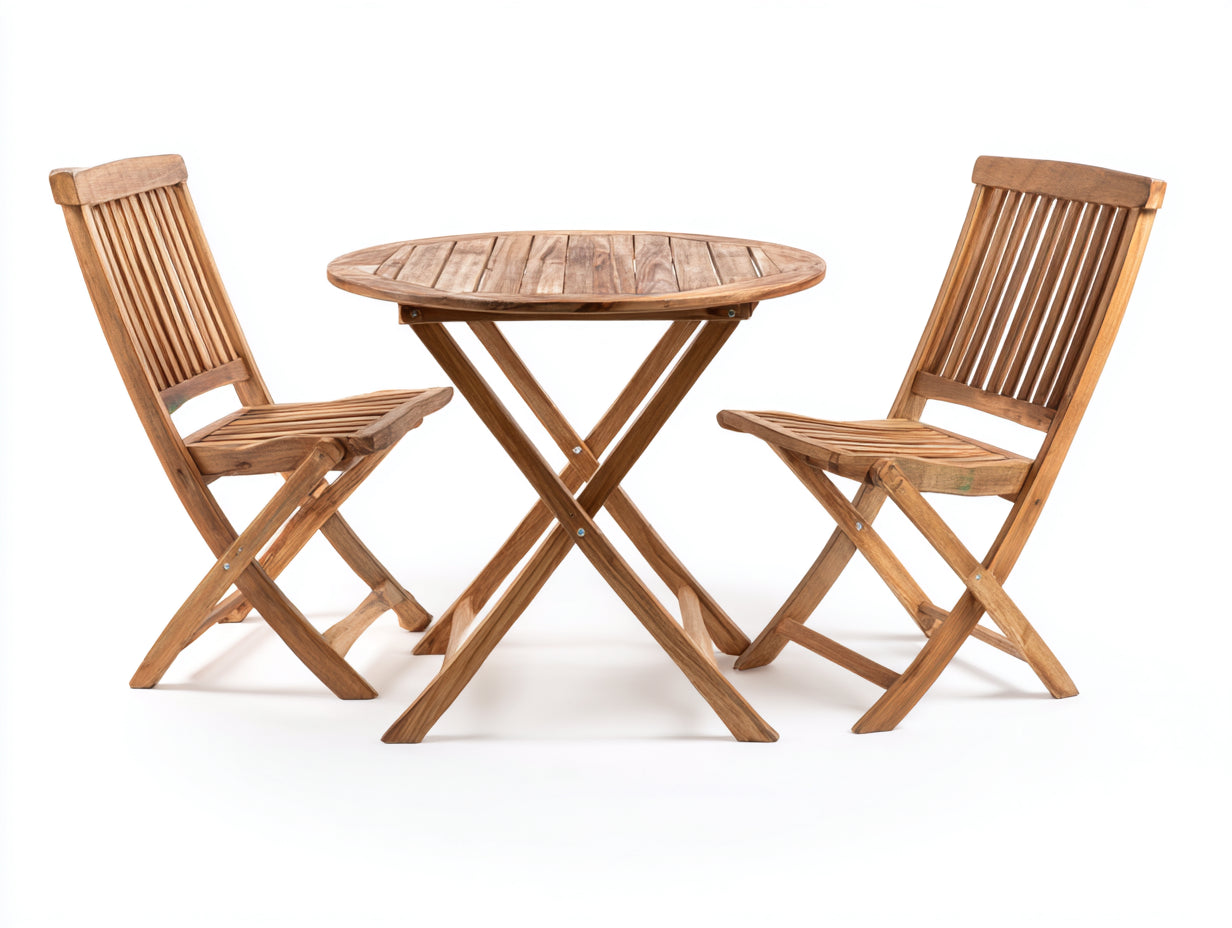 Set da pranzo da esterno - Legno - 80x80x74 cm - Marrone naturale - Stile classico